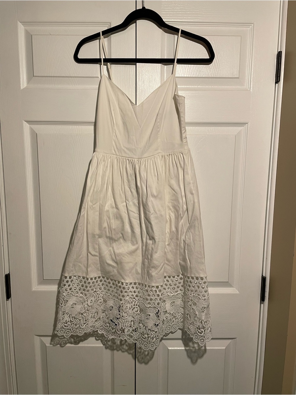 French Connection White Lace-Hem Spaghetti Strap Midi Dress